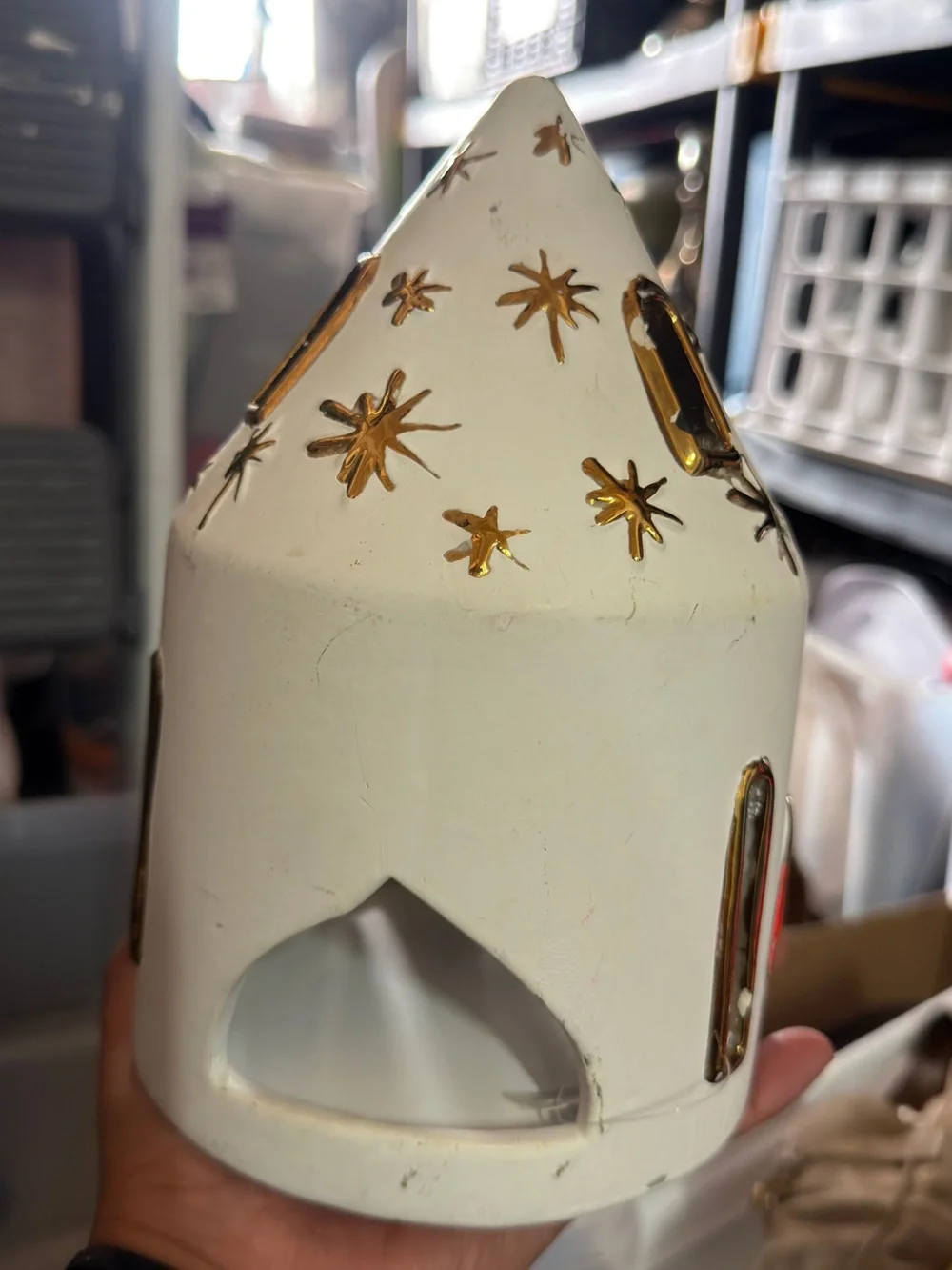 White Ceramic Decorative House with Gold Accents - Home Accents